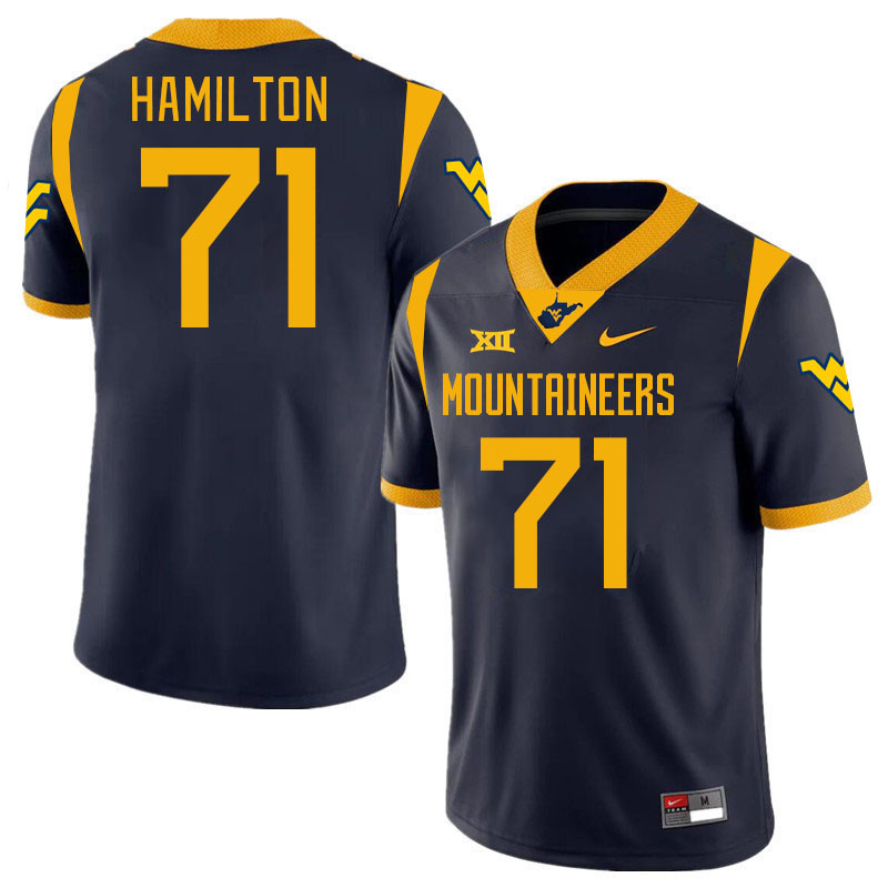 #71 Maurice Hamilton West Virginia Mountaineers College 2024 New Uniforms Football Jerseys Stitched Sale-Navy